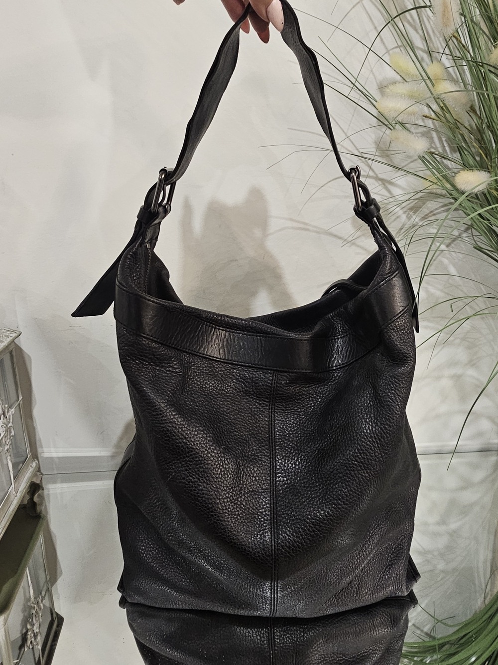 Banana Republic Black Pebbled Vintage Leather Shoulder Bag